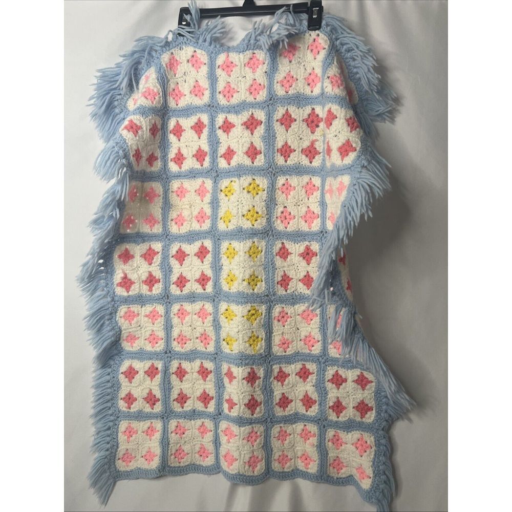 Crochet Baby Blanket Knit‎ Handmade Squares Granny Pink Blue Yellow White